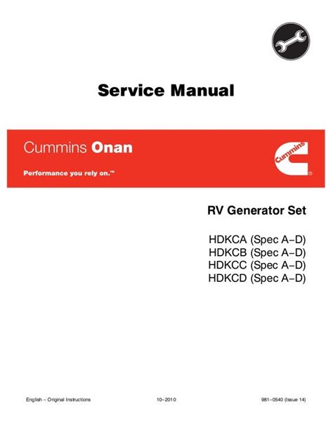 Cummins Onan Hdkca Hdkcb Hdkcc Hdkcd Rv Generator Set Service Repair Manual Instant Download