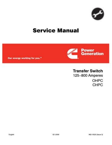 Cummins Onan Ohpc Chpc Transfer Switch 125 800 Amperes Service Repair Manual Instant Download