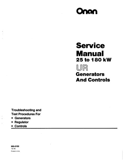 Cummins Onan Ur Series 25 To 180 Kw Generator Service Repair Manual Instant Download