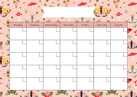 Customizable Cute Blank Calendar Template