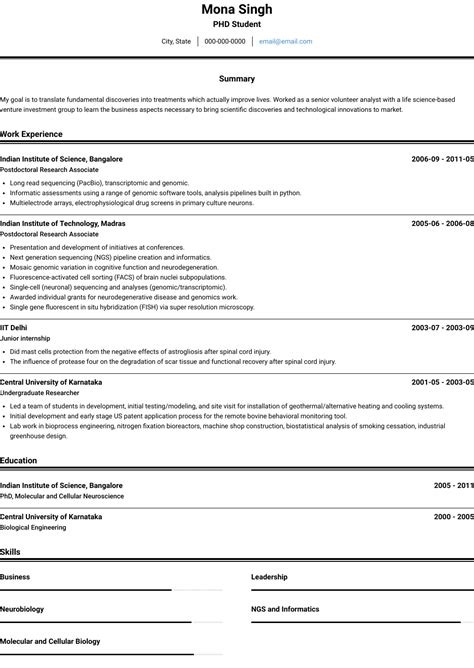 Cv Template Phd Student