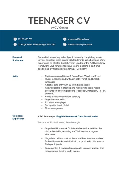 Cv Template Teenager