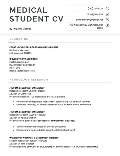 Cv Templates For Medical Students