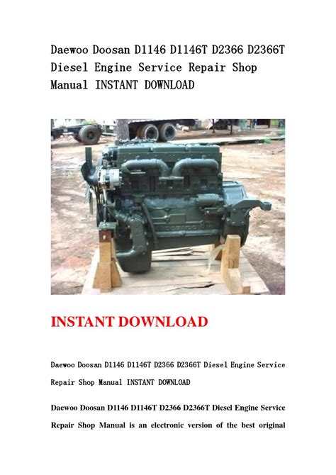 Daewoo Doosan D1146 D1146t D2366 D2366t Diesel Engine Service Repair Shop Manual Instant Download