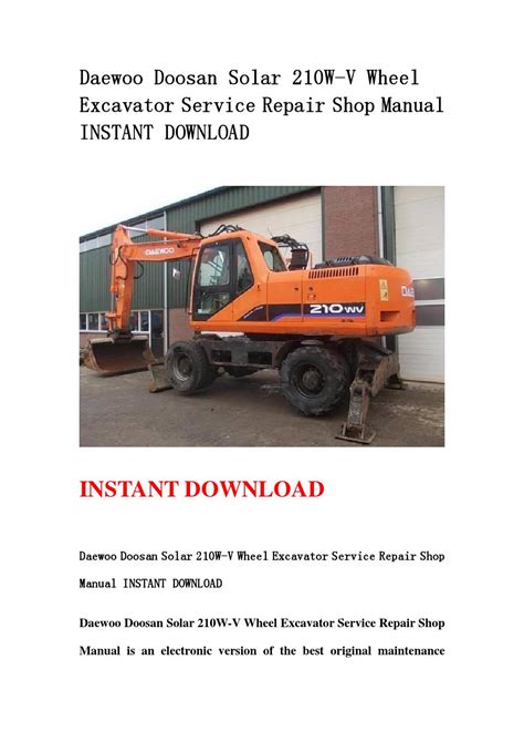 Daewoo Doosan Solar 210w V Wheel Excavator Service Repair Manual Download