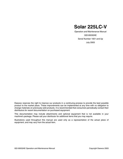 Daewoo Doosan Solar 225lc V Excavator Service Manual