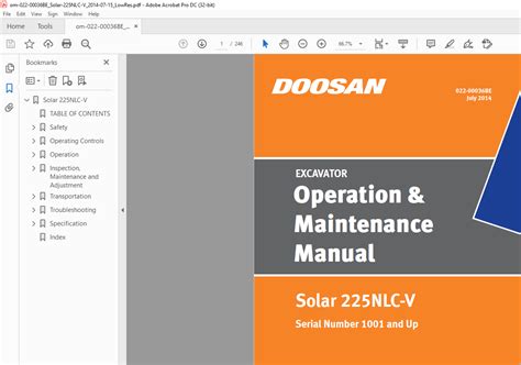 Daewoo Doosan Solar 225nlc V Excavator Operation Owner Maintenance Service Manual