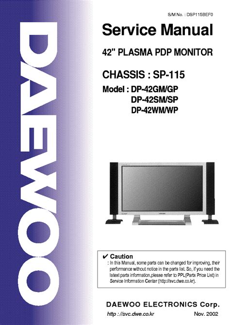 Daewoo Dp 42gm Dp 42sm Dp 42wm Plasma Tv Service Manual