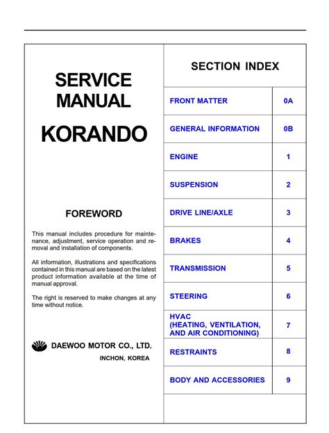 Daewoo Korando Service Manual Repair Manual