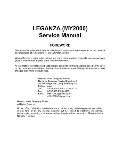 Daewoo Leganza 2000 Repair Service Manual