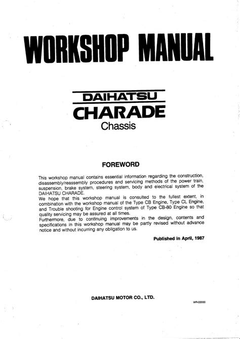 Daihatsu Charade Workshop Manual Free