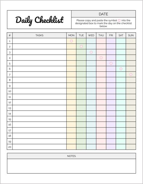 Daily Checklist Schedule For The Month Template Google Docs