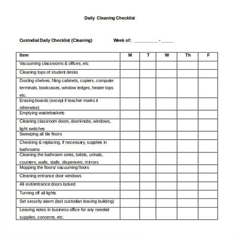 Daily Checklist Template Word