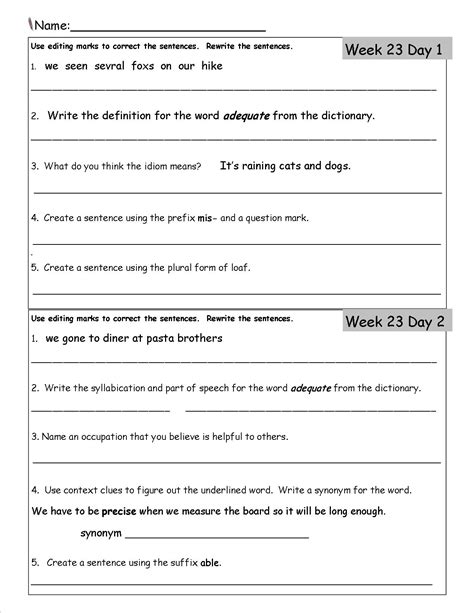 Daily Language Practice Grade 3 Free Printable
