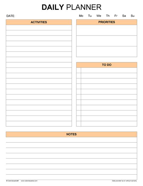 Daily Planner Word Template