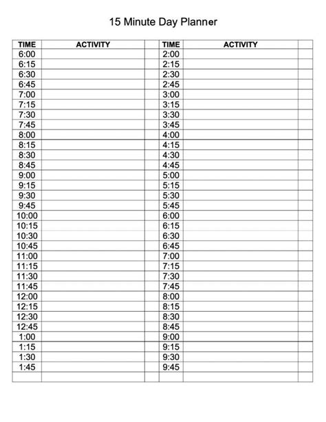 Daily Schedule 15 Minute Increments Printable