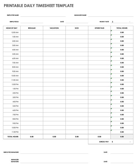 Daily Timesheet Template Free Printable