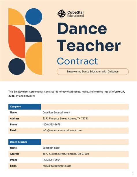 Dance Teacher Contract Template