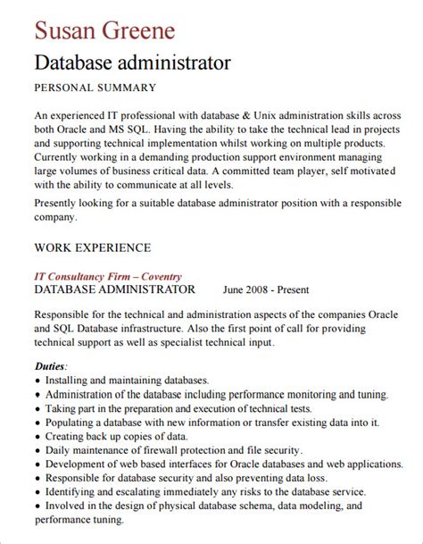 Database Resume Sample