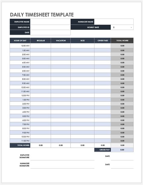 Day Time Sheet Template