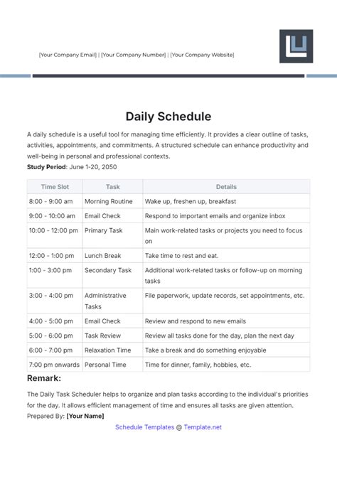Day To Day Schedule Template