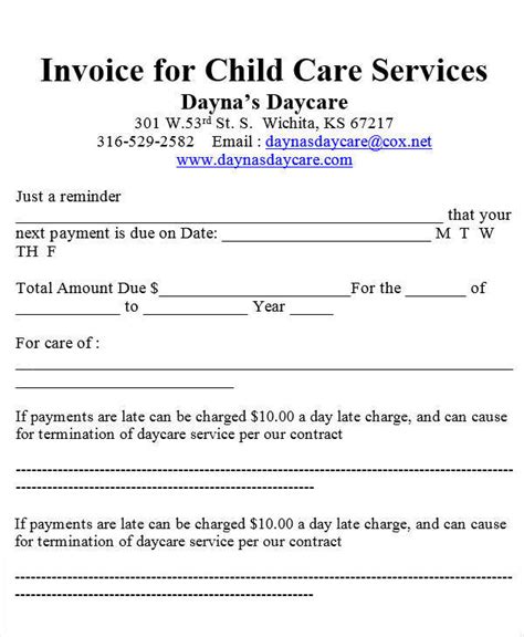 Daycare Bill Template