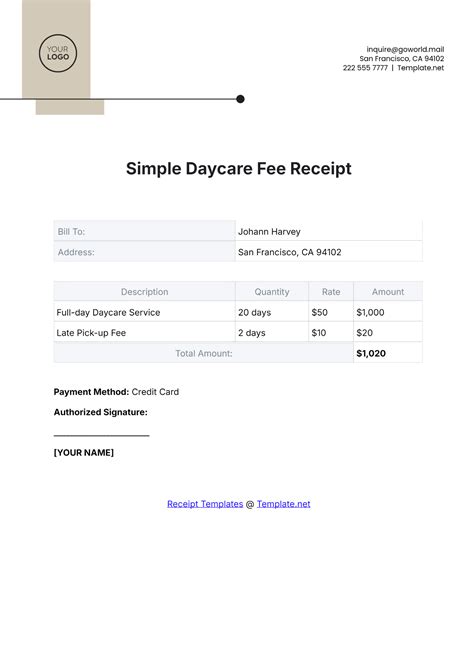 Daycare Receipts Template