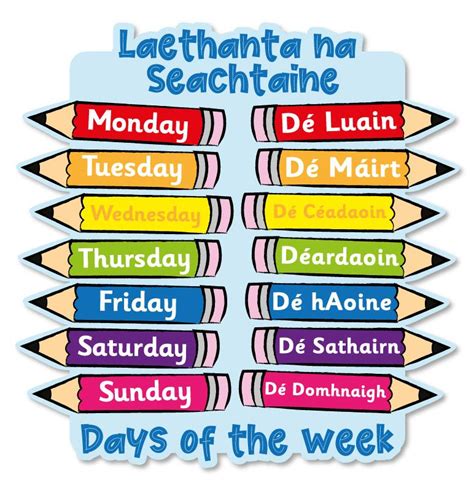 Days Of The Week In Irish Printable