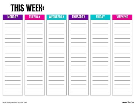 Days Of The Week To Do List Printable