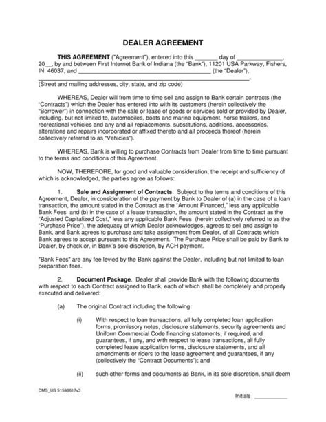 Dealer Agreement Template