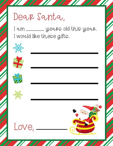 Dear Santa Wish List Free Printable