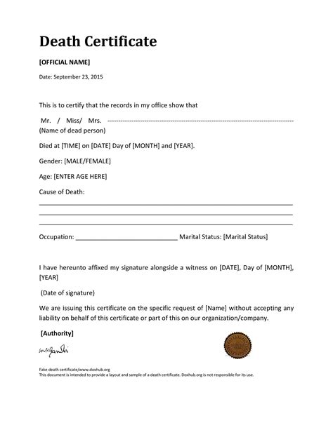 Death Certificate Template Word