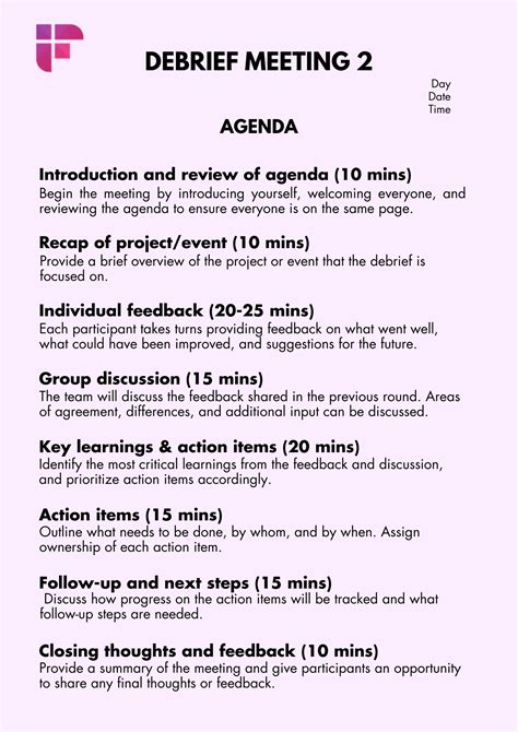 Debriefing Meeting Template
