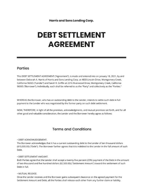 Debt Settlement Contract Template