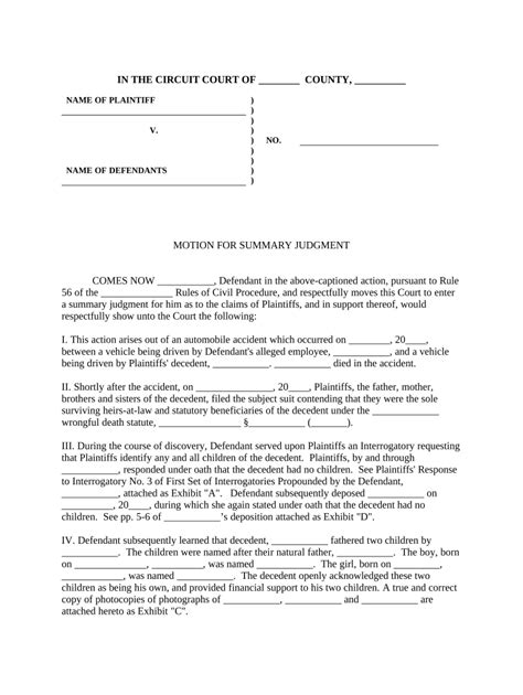 Defendants Motion For Summary Judgment Template