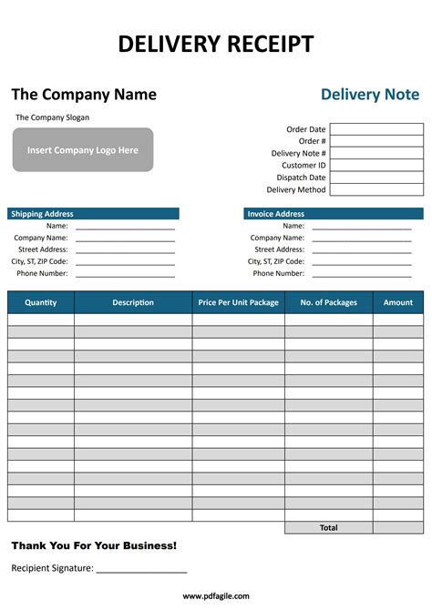 Delivery Receipt Form Template