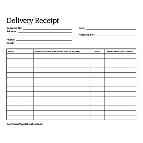 Delivery Receipt Sample Template