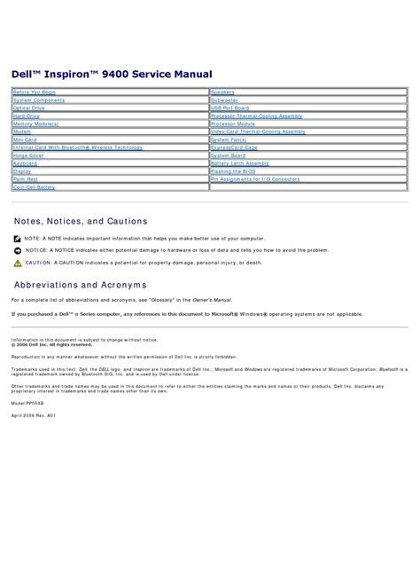 Dell Inspiron 9400 Service Manual