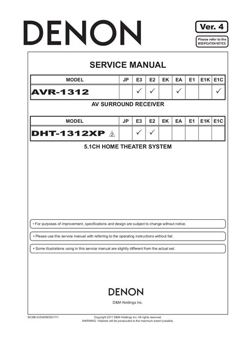 Denon Avr 1312 Dht 1312xp Av Receiver Service Manual