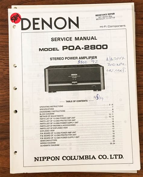 Denon Poa 2800 Power Amplifier Original Service Manual