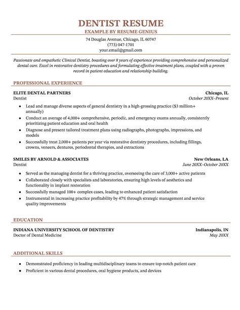 Dentist Resume Template