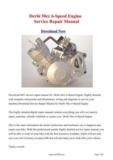 Derbi 50cc Engine 6 Speed Workshop Service Repair Manual