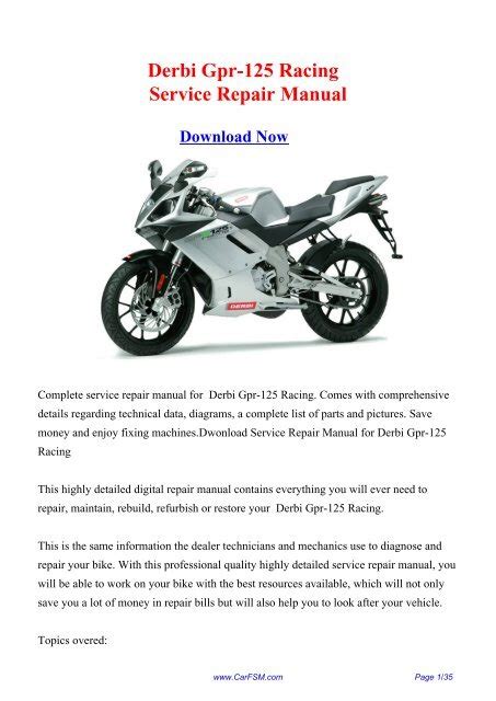 Derbi Gpr 125 Racing Workshop Service Manual