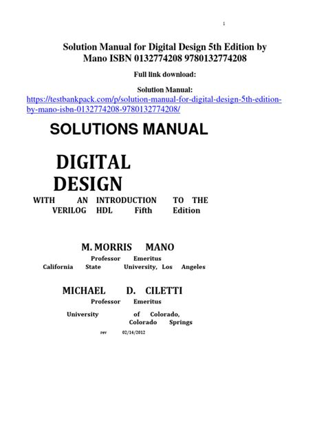 Digital Design 5th Edition Solution Manual