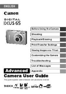 Digital Ixus 65 Digital Camera User Manual