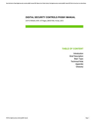 Digital Security Controls Pk5501 Manual