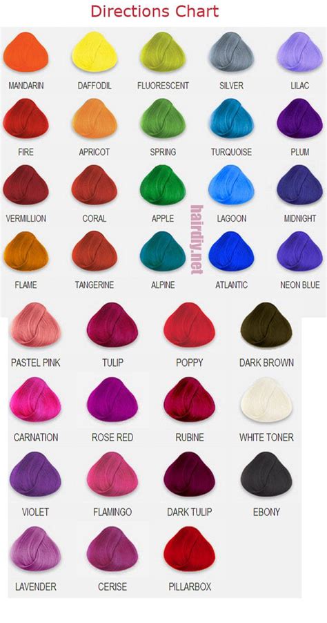 Directions Hair Dye Colour Chart
