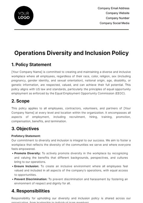 Diversity And Inclusion Policy Template