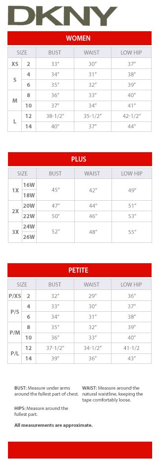 Dkny Womens Size Chart
