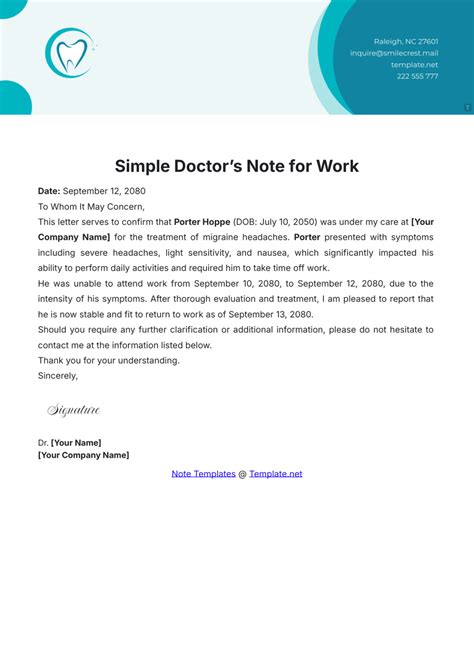 Doctor Note For Work Template